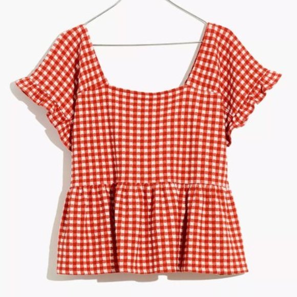 Gingham Red & White Peplum Top - Picture 1 of 1